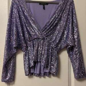 BCBGMaxAzria Purple Sequin Wrap Pullover